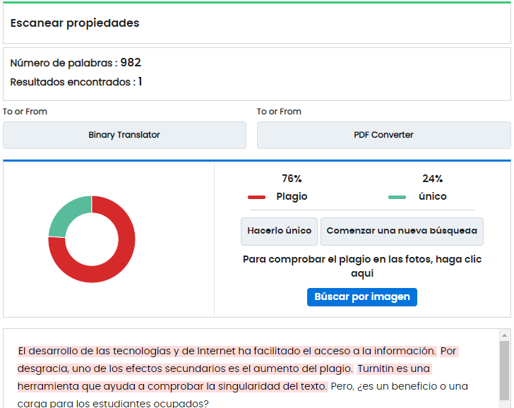 Duplichecker resultados informe plagio TFG